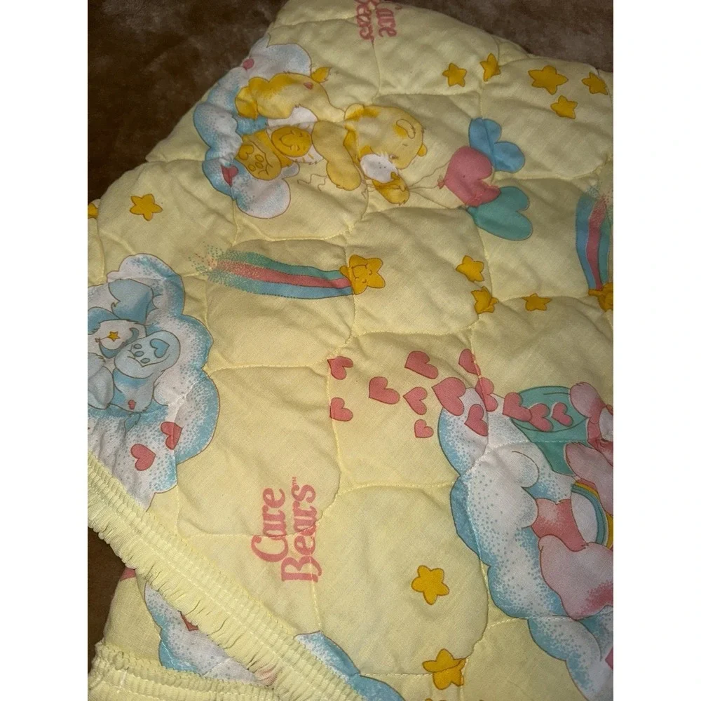 Vintage Care Bears Quilt Yellow 1983 Comforter Coverlet Curity